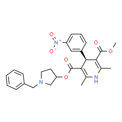 ChemSpider 2D Image | 1-Benzyl-3-pyrrolidinyl methyl (4S)-2,6-dimethyl-4-(3-nitrophenyl)-1,4-dihydro-3,5-pyridinedicarboxylate | C27H29N3O6