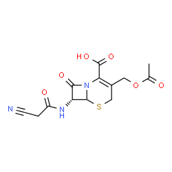 ChemSpider 2D Image | (7R)-3-(Acetoxymethyl)-7-[(cyanoacetyl)amino]-8-oxo-5-thia-1-azabicyclo[4.2.0]oct-2-ene-2-carboxylic acid | C13H13N3O6S