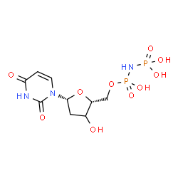ChemSpider 2D Image | 1-{(3xi)-2-Deoxy-5-O-[hydroxy(phosphonoamino)phosphoryl]-beta-D-glycero-pentofuranosyl}-2,4(1H,3H)-pyrimidinedione | C9H15N3O10P2
