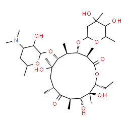 ChemSpider 2D Image | (3R,4S,5S,6R,7R,9R,11R,12R,13S,14R)-4-[(4,5-Dihydroxy-4,6-dimethyltetrahydro-2H-pyran-2-yl)oxy]-6-{[4-(dimethylamino)-3-hydroxy-6-methyltetrahydro-2H-pyran-2-yl]oxy}-14-ethyl-7,12,13-trihydroxy-3,5,7,
9,11,13-hexamethyloxacyclotetradecane-2,10-dione (non-preferred name) | C36H65NO13