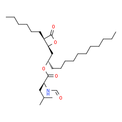 ChemSpider 2D Image | (2S)-1-[(2S,3R)-3-Hexyl-4-oxo-2-oxetanyl]-2-tridecanyl N-formyl-L-leucinate | C29H53NO5