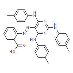 ChemSpider 2D Image | 2-[(E)-{2,4,6-Tris[(4-methylphenyl)amino]-5-pyrimidinyl}diazenyl]benzoic acid | C32H29N7O2