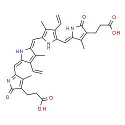 ChemSpider 2D Image | 3-[5-[(E)-[(5E)-5-[[5-[(Z)-[4-(2-carboxyethyl)-3-methyl-5-oxo-pyrrol-2-ylidene]methyl]-3-methyl-4-vinyl-1H-pyrrol-2-yl]methylene]-4-methyl-3-vinyl-pyrrol-2-ylidene]methyl]-4-methyl-2-oxo-pyrrol-3-yl]propanoic acid | C33H34N4O6
