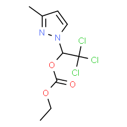 ChemSpider 2D Image | Ethyl 2,2,2-trichloro-1-(3-methyl-1H-pyrazol-1-yl)ethyl carbonate | C9H11Cl3N2O3