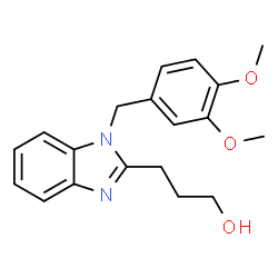 ChemSpider 2D Image | 3-[1-(3,4-Dimethoxybenzyl)-1H-benzimidazol-2-yl]-1-propanol | C19H22N2O3