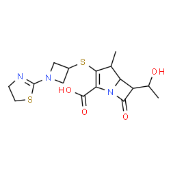 ChemSpider 2D Image | 3-{[1-(4,5-Dihydro-1,3-thiazol-2-yl)-3-azetidinyl]sulfanyl}-6-(1-hydroxyethyl)-4-methyl-7-oxo-1-azabicyclo[3.2.0]hept-2-ene-2-carboxylic acid | C16H21N3O4S2