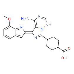 ChemSpider 2D Image | 4-[(5E)-4-Amino-5-(7-methoxy-2H-indol-2-ylidene)-1,5-dihydroimidazo[5,1-f][1,2,4]triazin-7-yl]cyclohexanecarboxylic acid | C21H22N6O3