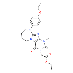 ChemSpider 2D Image | Ethyl [10-(4-ethoxyphenyl)-1-methyl-2,4-dioxo-1,2,4,6,7,8,9,10-octahydro-3H-[1,3]diazepino[2,1-f]purin-3-yl]acetate | C22H27N5O5