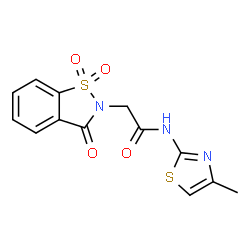 ChemSpider 2D Image | 2-(1,1-Dioxido-3-oxo-1,2-benzothiazol-2(3H)-yl)-N-(4-methyl-1,3-thiazol-2-yl)acetamide | C13H11N3O4S2