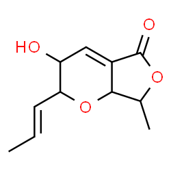 ChemSpider 2D Image | 3-Hydroxy-7-methyl-2-[(1E)-1-propen-1-yl]-2,3,7,7a-tetrahydro-5H-furo[3,4-b]pyran-5-one | C11H14O4