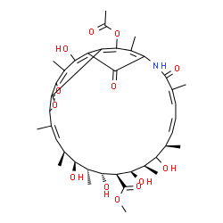 ChemSpider 2D Image | Methyl (7Z,9Z,11R,13R,14R,15R,16R,17R,18S,19S,20Z)-2-acetoxy-12,14,16,18,28-pentahydroxy-3,7,11,13,17,19,21,27-octamethyl-6,31-dioxo-23,25-dioxa-5-azatetracyclo[20.7.1.1~4,29~.0~26,30~]hentriaconta-1,
3,7,9,20,22(30),26,28-octaene-15-carboxylate | C40H51NO13