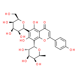 ChemSpider 2D Image | 5,7-Dihydroxy-2-(4-hydroxyphenyl)-6-[(2S,3S,4R,5R,6R)-3,4,5-trihydroxy-6-(hydroxymethyl)tetrahydro-2H-pyran-2-yl]-8-[(2S,3S,4R,5S,6S)-3,4,5-trihydroxy-6-methyltetrahydro-2H-pyran-2-yl]-4H-chromen-4-on
e (non-preferred name) | C27H30O14