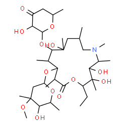 ChemSpider 2D Image | 11-[(4,6-Dideoxyhexopyranosyl-3-ulose)oxy]-2-ethyl-3,4,10-trihydroxy-3,5,6,8,10,12,14-heptamethyl-15-oxo-1-oxa-6-azacyclopentadecan-13-yl 2,6-dideoxy-3-C-methyl-3-O-methylhexopyranoside | C36H65NO13