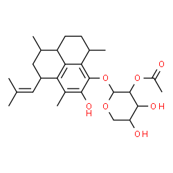 ChemSpider 2D Image | 5-Hydroxy-3,6,9-trimethyl-7-(2-methyl-1-propen-1-yl)-2,3,7,8,9,9a-hexahydro-1H-phenalen-4-yl 2-O-acetylpentopyranoside | C27H38O7