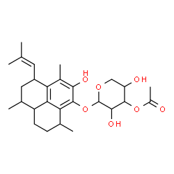 ChemSpider 2D Image | 5-Hydroxy-3,6,9-trimethyl-7-(2-methyl-1-propen-1-yl)-2,3,7,8,9,9a-hexahydro-1H-phenalen-4-yl 3-O-acetylpentopyranoside | C27H38O7