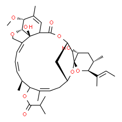 ChemSpider 2D Image | (2S,3R,4'S,5S,6S,8'R,10'Z,13'S,14'Z,16'Z,20'R,21'R,24'S)-6-[(2E)-2-Buten-2-yl]-3,24'-dihydroxy-21'-methoxy-5,11',13',22'-tetramethyl-2'-oxo-3,4,5,6-tetrahydrospiro[pyran-2,6'-[3,7,19]trioxatetracyclo[
15.6.1.1~4,8~.0~20,24~]pentacosa[10,14,16,22]tetraen]-12'-yl 2-methylpropanoate | C39H56O10
