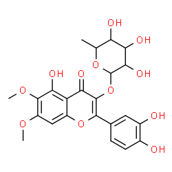 ChemSpider 2D Image | 2-(3,4-Dihydroxyphenyl)-5-hydroxy-6,7-dimethoxy-4-oxo-4H-chromen-3-yl 6-deoxyhexopyranoside | C23H24O12