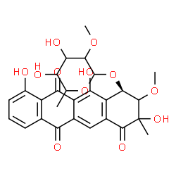 ChemSpider 2D Image | (1R)-3,10,12-Trihydroxy-2-methoxy-3-methyl-4,6,11-trioxo-1,2,3,4,6,11-hexahydro-1-tetracenyl 6-deoxy-2-O-methylhexopyranoside | C27H28O12