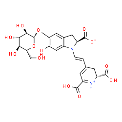 ChemSpider 2D Image | (2S)-1-{(E)-2-[(2R)-2,6-Dicarboxy-2,3-dihydro-4-pyridiniumyl]vinyl}-5-(beta-D-glucopyranosyloxy)-6-hydroxy-2-indolinecarboxylate | C24H26N2O13