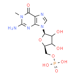 ChemSpider 2D Image | 2-Amino-1-methyl-9-(5-O-phosphono-beta-D-glycero-pentofuranosyl)-1,9-dihydro-6H-purin-6-one | C11H16N5O8P