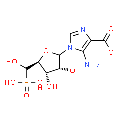 ChemSpider 2D Image | 5-Amino-1-[(5S)-5-C-phosphono-D-ribofuranosyl]-1H-imidazole-4-carboxylic acid | C9H14N3O9P
