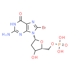 ChemSpider 2D Image | 2-Amino-8-bromo-9-[(3xi)-2-deoxy-5-O-phosphono-beta-D-glycero-pentofuranosyl]-1,9-dihydro-6H-purin-6-one | C10H13BrN5O7P