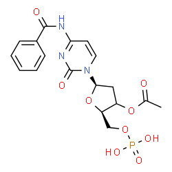 ChemSpider 2D Image | 1-[(3xi)-3-O-Acetyl-2-deoxy-5-O-phosphono-beta-D-glycero-pentofuranosyl]-4-(benzoylamino)-2(1H)-pyrimidinone | C18H20N3O9P