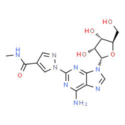 ChemSpider 2D Image | 2-[4-(Methylcarbamoyl)-1H-pyrazol-1-yl]-9-(alpha-D-ribofuranosyl)-9H-purin-6-amine | C15H18N8O5