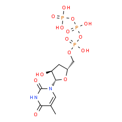 ChemSpider 2D Image | 1-[3-Deoxy-5-O-(hydroxy{[hydroxy(phosphonooxy)phosphoryl]oxy}phosphoryl)-beta-L-erythro-pentofuranosyl]-5-methyl-2,4(1H,3H)-pyrimidinedione | C10H17N2O14P3