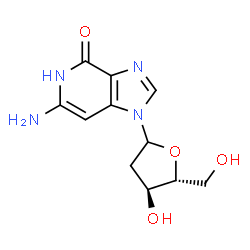 ChemSpider 2D Image | 6-Amino-1-(2-deoxy-D-erythro-pentofuranosyl)-1,5-dihydro-4H-imidazo[4,5-c]pyridin-4-one | C11H14N4O4