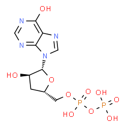 ChemSpider 2D Image | 9-{3-Deoxy-5-O-[hydroxy(phosphonooxy)phosphoryl]-beta-D-erythro-pentofuranosyl}-9H-purin-6-ol | C10H14N4O10P2
