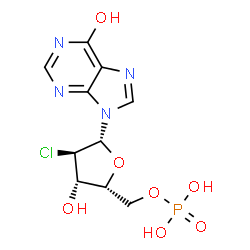 ChemSpider 2D Image | 9-(2-Chloro-2-deoxy-5-O-phosphono-beta-D-xylofuranosyl)-9H-purin-6-ol | C10H12ClN4O7P