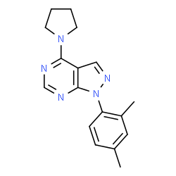 ChemSpider 2D Image | 1-(2,4-Dimethylphenyl)-4-(1-pyrrolidinyl)-1H-pyrazolo[3,4-d]pyrimidine | C17H19N5