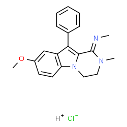ChemSpider 2D Image | Hydrogen chloride - (1Z)-8-methoxy-N,2-dimethyl-10-phenyl-3,4-dihydropyrazino[1,2-a]indol-1(2H)-imine (1:1:1) | C20H22ClN3O