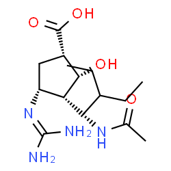 ChemSpider 2D Image | (1S,2R,3R,4R)-3-[(1S)-1-Acetamido-2-ethylbutyl]-4-[(diaminomethylene)amino]-2-hydroxycyclopentanecarboxylic acid | C15H28N4O4
