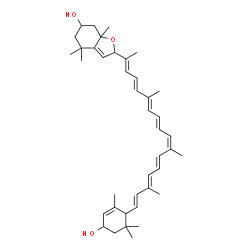 ChemSpider 2D Image | (9cis,13'cis)-4',5'-Didehydro-5,5',6',8-tetrahydro-5,8-epoxy-beta,beta-carotene-3,3'-diol | C40H56O3