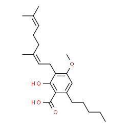 ChemSpider 2D Image | 3-[(2Z)-3,7-Dimethyl-2,6-octadien-1-yl]-2-hydroxy-4-methoxy-6-pentylbenzoic acid | C23H34O4