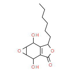 ChemSpider 2D Image | 5-Hexyl-2,6-dihydroxy-2,5,6,6a-tetrahydrooxireno[f][2]benzofuran-3(1aH)-one | C14H20O5