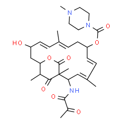 ChemSpider 2D Image | (3E,5E,9E,11E)-13-Hydroxy-1,4,10,19-tetramethyl-17,18-dioxo-2-(pyruvoylamino)-16-oxabicyclo[13.2.2]nonadeca-3,5,9,11-tetraen-7-yl 4-methyl-1-piperazinecarboxylate | C31H43N3O8