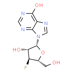 ChemSpider 2D Image | 9-(3-Deoxy-3-fluoro-beta-D-arabinofuranosyl)-9H-purin-6-ol | C10H11FN4O4