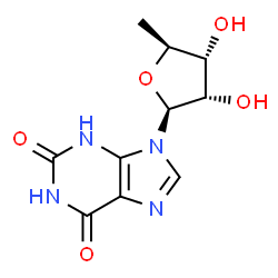 ChemSpider 2D Image | 9-(5-Deoxy-beta-L-ribofuranosyl)-3,9-dihydro-1H-purine-2,6-dione | C10H12N4O5