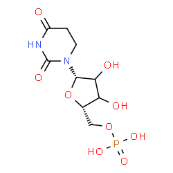 ChemSpider 2D Image | 1-(5-O-Phosphono-beta-L-glycero-pentofuranosyl)dihydro-2,4(1H,3H)-pyrimidinedione | C9H15N2O9P
