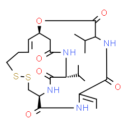 ChemSpider 2D Image | (1S,10S,16E,21R)-7-Ethylidene-4,21-diisopropyl-2-oxa-12,13-dithia-5,8,20,23-tetraazabicyclo[8.7.6]tricos-16-ene-3,6,9,19,22-pentone | C24H36N4O6S2