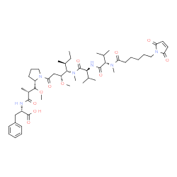 ChemSpider 2D Image | N-[6-(2,5-Dioxo-2,5-dihydro-1H-pyrrol-1-yl)hexanoyl]-N-methyl-L-valyl-N-[(3R,4S,5S)-1-{(2S)-2-[(1S,2R)-3-{[(1S)-1-carboxy-2-phenylethyl]amino}-1-methoxy-2-methyl-3-oxopropyl]-1-pyrrolidinyl}-3-methoxy
-5-methyl-1-oxo-4-heptanyl]-N-methyl-L-valinamide | C49H76N6O11