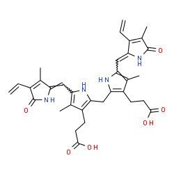 ChemSpider 2D Image | 3-[2-[[3-(2-carboxyethyl)-4-methyl-5-[(Z)-(4-methyl-5-oxo-3-vinyl-pyrrol-2-ylidene)methyl]-1H-pyrrol-2-yl]methyl]-4-methyl-5-[(Z)-(3-methyl-5-oxo-4-vinyl-pyrrol-2-ylidene)methyl]-1H-pyrrol-3-yl]propanoic acid | C33H36N4O6