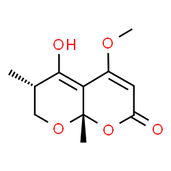 ChemSpider 2D Image | (6S,8aS)-5-Hydroxy-4-methoxy-6,8a-dimethyl-6,8a-dihydro-2H,7H-pyrano[2,3-b]pyran-2-one | C11H14O5
