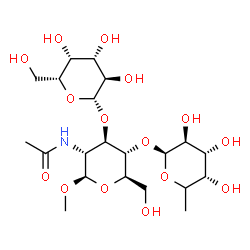ChemSpider 2D Image | Methyl (5xi)-6-deoxy-beta-D-arabino-hexopyranosyl-(1->4)-[beta-D-galactopyranosyl-(1->3)]-2-acetamido-2-deoxy-beta-D-glucopyranoside | C21H37NO15