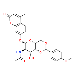 ChemSpider 2D Image | 4-Methyl-2-oxo-2H-chromen-7-yl 2-acetamido-2-deoxy-4,6-O-(4-methoxybenzylidene)-alpha-D-galactopyranoside | C26H27NO9