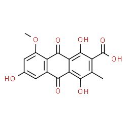 ChemSpider 2D Image | 1,4,6-Trihydroxy-8-methoxy-3-methyl-9,10-dioxo-9,10-dihydro-2-anthracenecarboxylic acid | C17H12O8