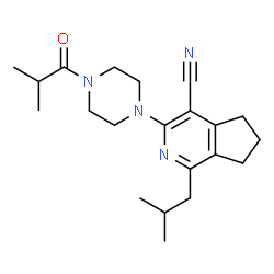 ChemSpider 2D Image | 1-Isobutyl-3-(4-isobutyryl-1-piperazinyl)-6,7-dihydro-5H-cyclopenta[c]pyridine-4-carbonitrile | C21H30N4O